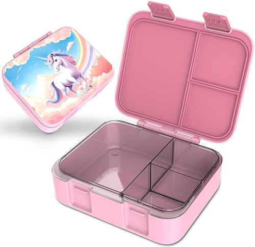 Jarlson® Brotdose Kinder mit Fächern MILI [AUSLAUFSICHER] - Bento Lunchbox für Schule, Kita & Kindergarten - Frühstücksbox mit Trennfächern - Jausenbox für Jungen & Mädchen - Vesperbox (Einhorn Rosa)
