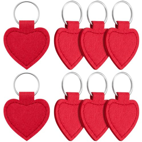 Jadive 8 Stück Herz Schlüsselanhänger Filz 4,1 x 4,5 cm Filz Schlüsselanhänger Rohlinge mit Edelstahl Ring für Tasche Geldbörse DIY Dekoration Filzanhänger Basteln