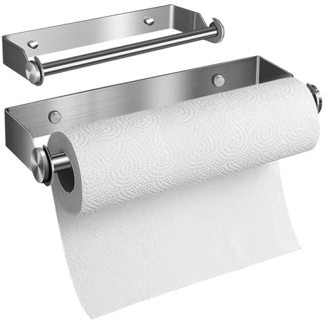 1 porte-rouleau d'essuie-tout mural, 27 cm, en acier inoxydable, montage mural, avec outils d'installation, pour cuisine, salle de bain, salon, évier - Argenté