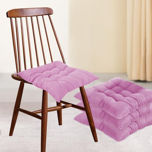 bechoanigel 4er-Set Stuhlkissen, Sitzkissen Stuhl 40 x 40 cm für den Innen und Außenbereich Stuhlkissen-Set mit Bändern, Bürostuhl, Balkonstuhl, Sitzkissen für Esszimmer, Wohnzimmer (Hellviolett)