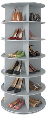 LIANTIAN Schuhregal auf Rollen, um 360° drehbarer Organizer mit verstellbaren Regalen, Schrank-Organizer für kleine Schrankräume(Grey,6-Tier)