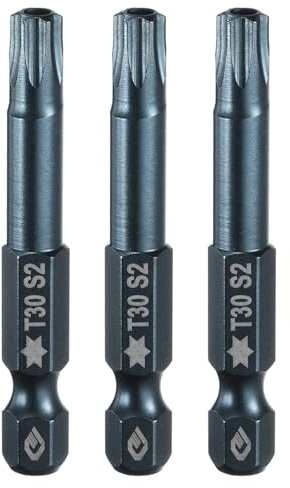 QUARKZMAN 3pz Punte Cacciavite Torx T30 1/4 Esagonale 50mm Lunghezza Acciaio S2 Magnetica 6 Punti Punte Cacciavite Industriale di Sicurezza a Stella con Foro Testa Torx