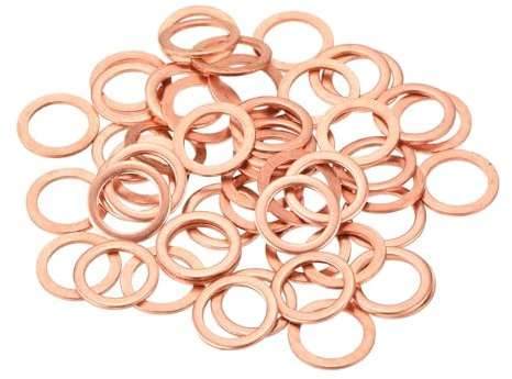 QUARKZMAN 52 Pièces Rondelles Plates en Cuivre, Rondelles d'Écrasement Métriques Plates en Cuivre Amélioré de 10x14x1mm pour Raccords Hydrauliques Vis Écrou Réparation Électronique