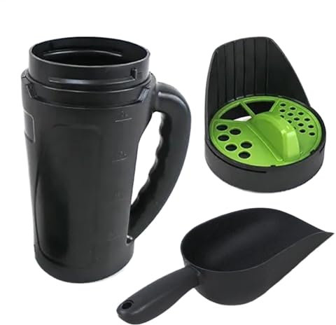 Handstreuer, 2,5 l, verstellbare Öffnungsgrößen, Shaker-Spender mit Schaufel, 18 x 14 x 32 cm, Multi-Lochgröße für Gartenarbeit, Erdnahrungsstreuer für Rasenpflege,
