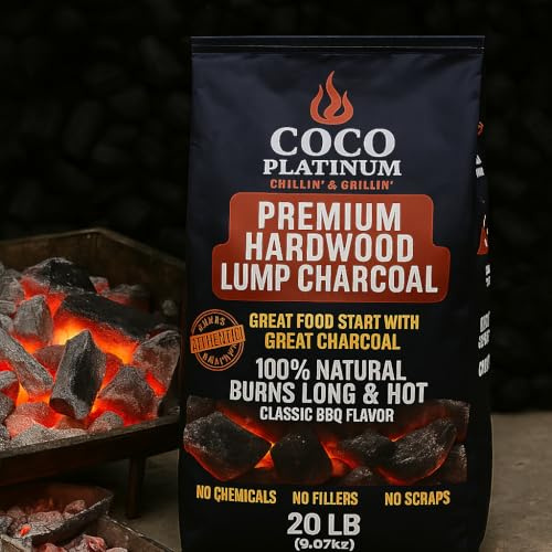 Coco Platinum Premium Hardwood Lump Charcoal – 100% Natural BBQ Fuel for Grilling 20LB