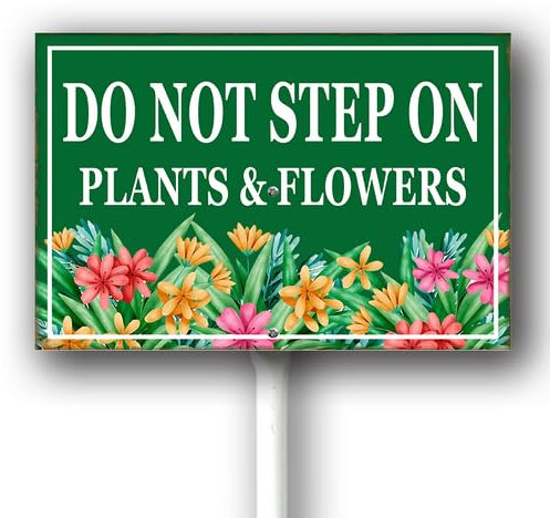 Horienteeon Panneau de cour avec piquet « Do Not Step On Plants & Flowers » - Antirouille - Fleurs sauvages - Quartier - Rue - Entreprise - Ferme - Maison - Gazon - Décoration en aluminium - 20,3 x