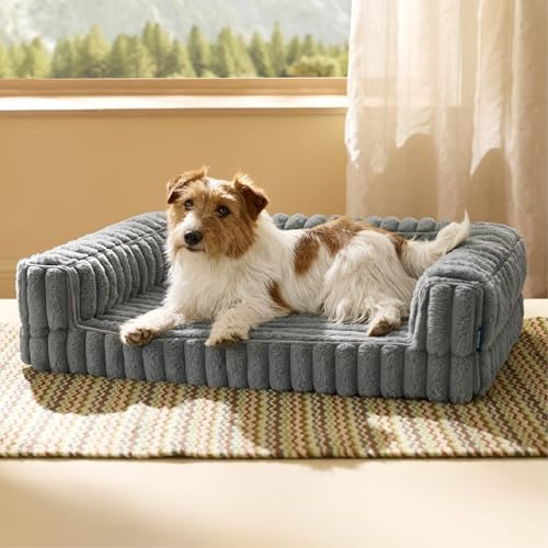 BEDSURE orthopädisches Hundebett für mittelgroße Hunde - 76x51x16.5cm wasserdichtes Hundesofa mit Memory-Schaum & Eierkarton-Schaum, waschbarer und Abnehmbarer Cordbezug Hundecouch, grau