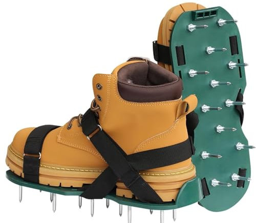Voarge Lawn Aerator Shoes with Dual Straps, Grass Aeration Shoes for Grass with Free-Installation Heavy Duty Spiked Aerating Sandals, Adjustable Laces Perfect for Lawn,Yard and Garden