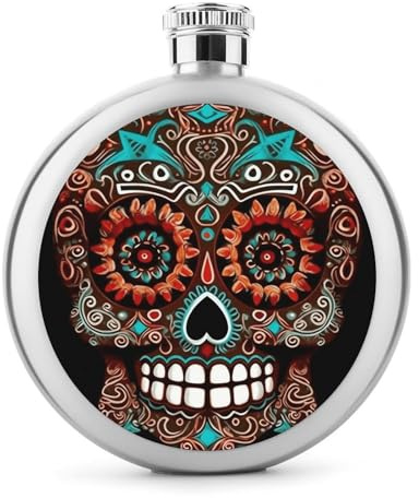 Flasque à whisky ronde en acier inoxydable anti-fuite avec motif de crânes en sucre Jour des morts pour homme et femme, pour demoiselle d'honneur, fête de mariage, 140 ml
