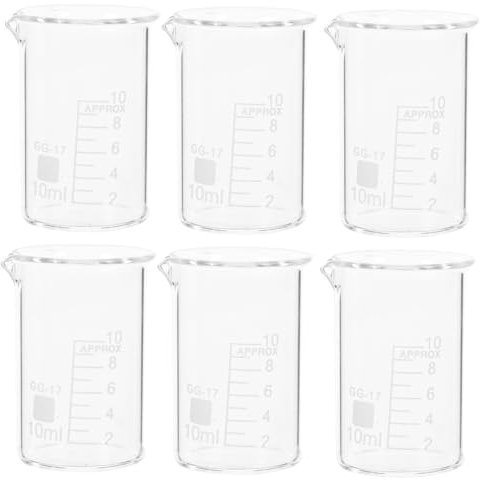 OUNONA 6 Vasos Medidores de Vidrio para Laboratorio, Resistentes a Alta Temperatura, Escala Graduada, Capacidad 10 Ml, Cristalería Química Reutilizable para Medición Precisa