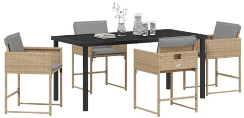 vidaXL 5-delat trädgårdsmöbelset med kuddar beige poly rotting