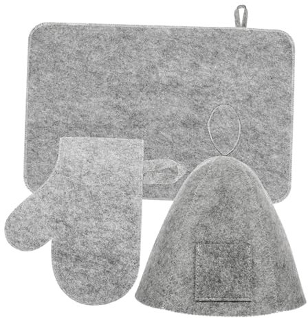 LRXIYODE Sauna Hat and Glove Set Felt Pad Grey Sauna Accessories Protective Hat for Hair Men and Women Bath Supplies