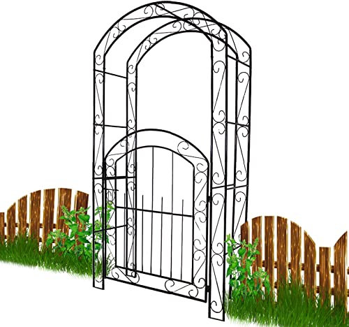 Arche de jardin en métal avec portail – Arche de jardin décorative résistante aux intempéries pour plantes grimpantes – Treillis extérieur noir – 215 x 115 cm Décoration de jardin
