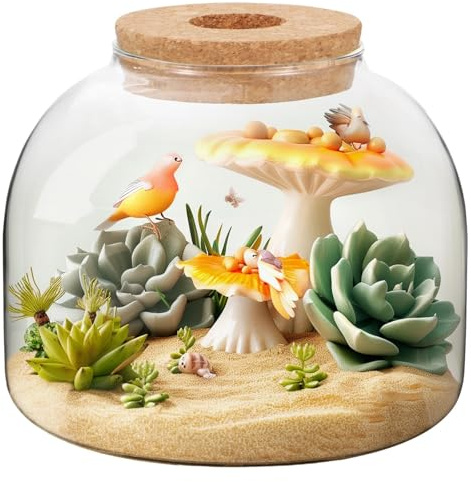Runde Glas-Korkflasche für Pflanzen, Fischschale, Terrarium, Sukkulenten und Moos, Vase mit Korkdeckel, Heimbüro-Dekor