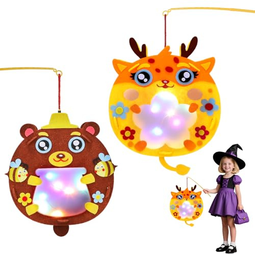 2 PCS Farolillo Niños, LED Farol Infantil, Nuevos Modelos 2025 Farolillo de Halloween, Ciervo Y Oso Faroles de Manualidades, Manualidades Linterna, Ideal para Halloween, San Martín Y Navidad