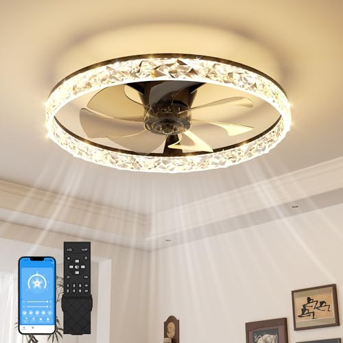 SUNKENET Black Ceiling Fan with Light with Remote, 60cm Ceiling Fan Light