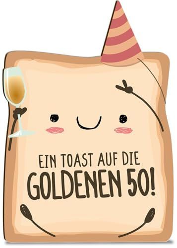 geschenke 50 Geburtstag Karte Toast 50 Geburtstag Holzkarte - Geburtstagskarte mit Umschlag - hochwertige Toast-Geburtstagskarte für Erwachsene, schön gestalteter Gruß zum Ehrentag, Grußkarte zum