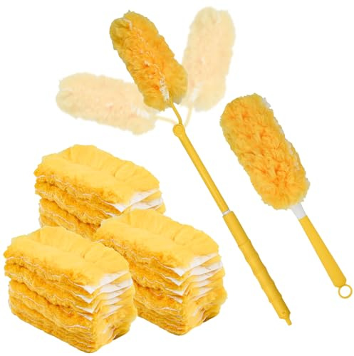 Byfoyif 40 Pcs Plumeau Poussière Compatible avec Swiffer, Recharge Plumeau Poussière avec Manches Longs, Plumeaux Attrape Poussières, Recharges Plumeaux Lavables, pour Nettoyage Poils d'Animaux Saleté