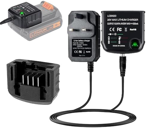 Lithium Battery Charger Replacement - UK Plug, Black And Decker Battery Charger, Replacement Charger 20V LCS1620 LBXR20 LBXR20-OPE LB20 LBX20 LBX4020 LB2X4020 LBXR2020-OPE