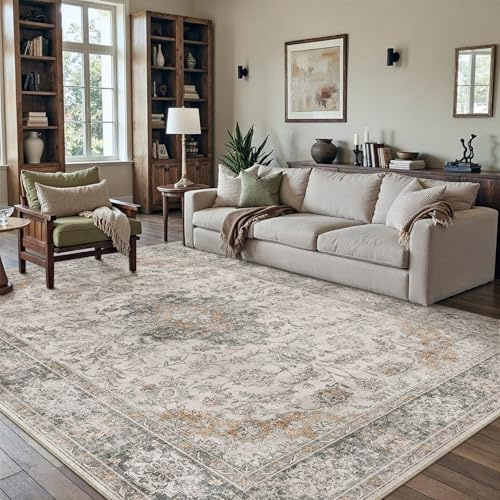 PureCozy Vintage Vardagsrum Matta 160x230cm Taupe Tvättbar Halkfri Stor Mattor Kort Lugg Sovrumsmatta Matsal Kontor Barnrum Rug Inomhusbruk Golvmatta