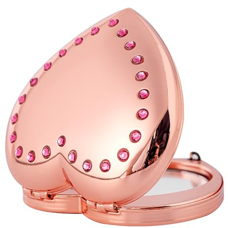 YILUTONGFA Ttragbarer Metallklappspiegel in Herzform (Herz Rosa)