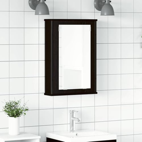 BARULUOAKLIFE Armadietto Specchio Bagno Rovere Nero Multistrato 42x12x60 cm con Montaggio a Parete e Ampio Spazio Portaoggetti per Accessori Toilette