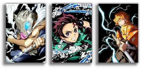 3 Stück Anime Demon Leinwand Poster Tanjiro Zenitsus Inosuke Wand Kunst Ästhetische Slayer Dekor Für Zuhause Wohnzimmer Schlafzimmer Schlafsaal Ungerahmt 08x12inch(20x30cm)