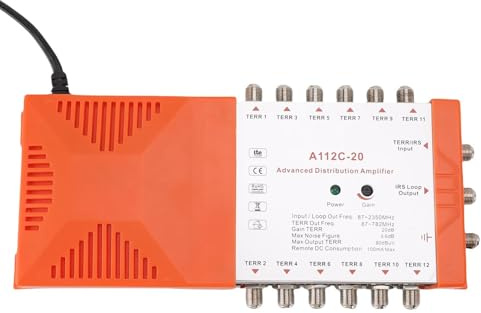 WINH Divisor de la Antena de TV, Amplificador de Distribución de 12 Canales Soporta para el Filtro IRS 4G LTE Filter LTE Red Estándar Rojo Confundir ≤4dB de bajo Ruido para el CATV (Enchufe de la