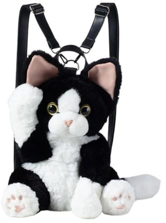 Générique Sac à Dos Forme de Chat Qui Fait Coucou, Sac Animal Réaliste Fait Main Avec Bretelles Réglables, Sa-c à Dos Réaliste en Peluche Noire Forme de Chat Pour Femmes et Filles