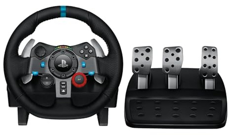Logitech G29 Driving Force Racing Wheel and Floor Pedals, Real Force Feedback, Leather Steering Wheel Cover for PS5, PS4, PC, Mac - Black (Renewed)