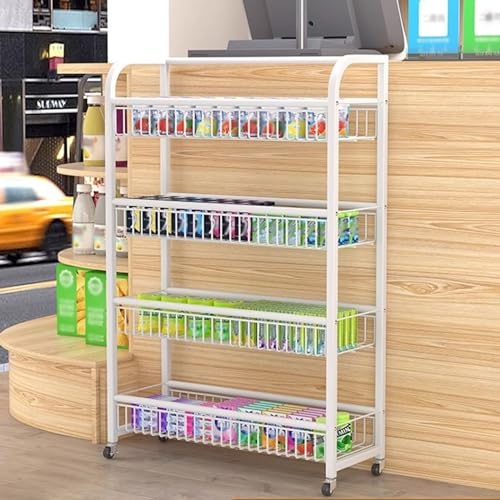 WJFTODAY Scaffale espositivo per Negozi, espositore per Caramelle, Carrello Porta Snack a Porta Snack a 4 Ripiani con Ruote per minimarket e Cinema, distributore di gomme da Masticare per banco Cassa