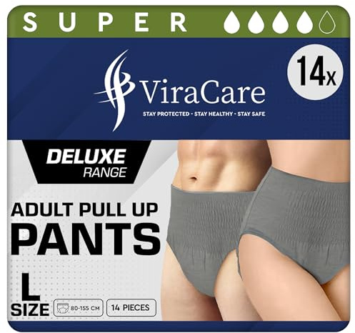 28 x Grey Incontinence Pants Women & Men | Super Pull Up Pants | Adult Diapers | High Absorption and Soft-Stretch Waistband | Waist Size Large 80-155 cm | (Large, 2 Packs of 14)