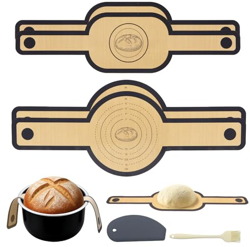 Solivive 4 Stück Silikon Backmatte Brot,0,4 mm Wiederverwendbar Backmatte Sauerteigbrot,Brotbackmatte Mit langem Griff,Geeignet zum Backen von Brot,KeksenTeig(Inklusive Teigschaber und Backpinsel)