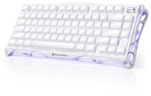 GravaStar Mercury K1 Clavier Gamer sans Fil en Aluminium, Blanc | 75% QWERTY Clavier Mecanique Hot Swap, Triple Mode (BT 5.0/2,4 GHz/USB), Switchs Pré Lubrifiés, RGB Personnalisable, Win/Mac