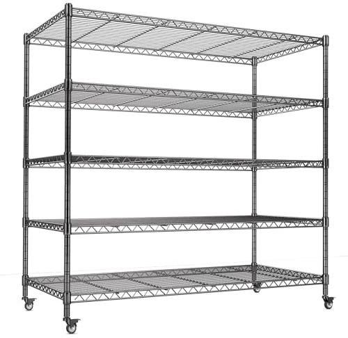 Scaffale Stretto Portaoggetti a 5 Ripiani,Scaffale Metallo Garage,Ripiani Regolabili con 4 Piedini di livellamento,Scaffale Metallico Portante da 800 kg, per Cucine, Garage e dispense,91×36x186 cm