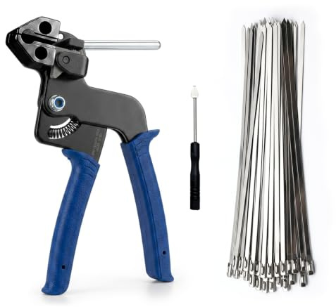 200-teiliges Kabelbinderzangen-Set – Edelstahl Kabelbinder 4,6 x 300mm | Metallbinderpistole mit Schraubendreher – Für Kabelbündelung, Elektroinstallation, Rohrfixierung, Industrie & Bauarbeiten