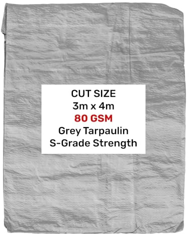 80gsm S-Grade Grey Tarpaulin 3m x 4m - Reinforced Hem, Aluminium Eyelets