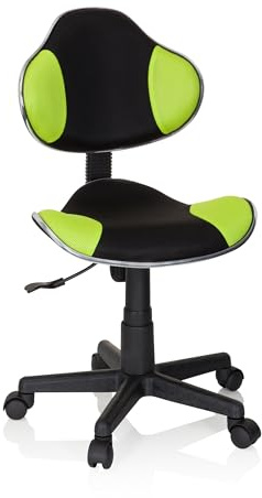 hjh OFFICE 634130 Skrivbordsstol för barn KIDDY GTI-2 tyg svart/grön ergonomisk snurrstol för ungdomar, höj- och sänkbar