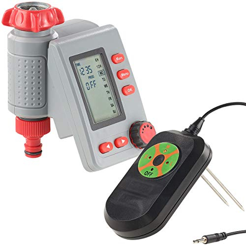 Royal Gardineer Feuchtesensor Boden: Digitalter Bewässerungscomputer mit Regen & Boden-Feuchtigkeitsmesser (Bewässerungscomputer Regensensor, Sensor, Gartenschlauch)