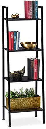 Relaxdays Standregal, modernes Leiterregal mit 4 Ablagen, für Pflanzen, Bücher & Deko, HBT: 136 x 44 x 31,5 cm, schwarz