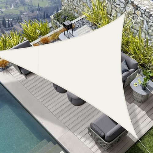 HENG FENG Voile d'ombrage Imperméable Triangulaire 3x3x3m PES Toile Ombrage Auvent Protection des Rayons UV pour Extérieur Jardin Terrass Balcon Couleur Beige