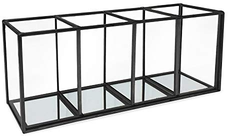 Isaac Jacobs Organizer mit 4 Fächern, Make-up-Pinselhalter, Vintage-Stil, Messing und Glas, Aufbewahrungslösung mit Spiegelsockel, Büro, Badezimmer, Küche und mehr (schwarz) | Make-up-Pinselhalter, Vintage-Stil, Messing und Glas, Aufbewahrungslösung, Büro, Bad, Küchenbedarf und mehr