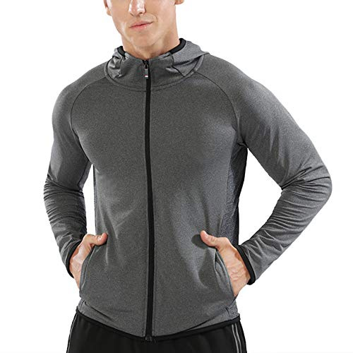 Muscle Alive Uomo Cerniera in Esecuzione Felpe con Cappuccio Sport Giacche Fitness Palestra Camicia Gli Sport Superiore Grigio L
