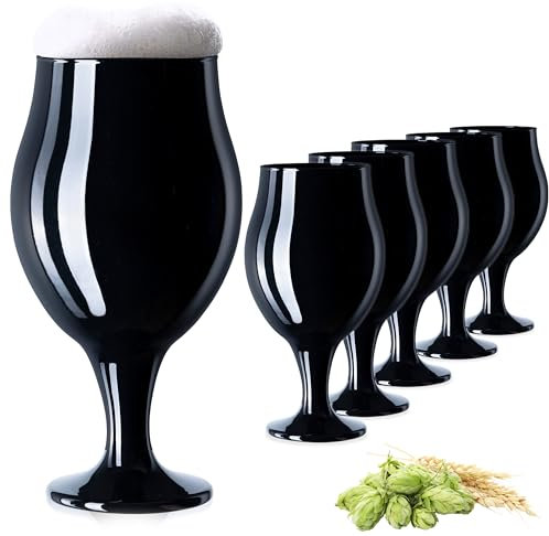 PLATINUX Set di 6 bicchieri da birra neri con tulipani da birra da 450 ml (max. 550 ml)