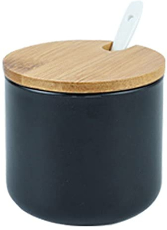 RockTrend Simple Pure Color Ceramic Spice Jar Seasoning Box Condiment Pot Sugar Bowl with Bamboo Lid and Spoon