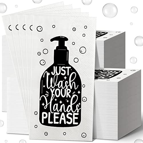 Yexiya 200 Pcs Paper Guest Towels Disposable Hand Towels Bathroom Guest Napkins Disposable Decorative Bathroom Napkins for Powder Room Wedding Holiday Birthday Baby Bridal Shower (White Black)