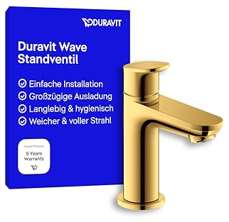 Duravit Wave Standventil (Auslauf Höhe 77 mm), Kaltwasser Waschtischmischer, Kaltwasserhahn Bad, Kaltwasserarmatur, Gold Poliert