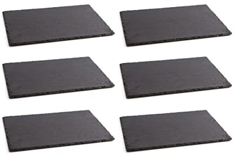 Quid Set de 6 bandejas Gastro Fresh de pizarra 40 x 30 cm | Negro, Pizarra, forma rectangular, acabado rugoso, 40 x 30 cm, 6 piezas, apilable, no apto para microondas, fácil de limpiar