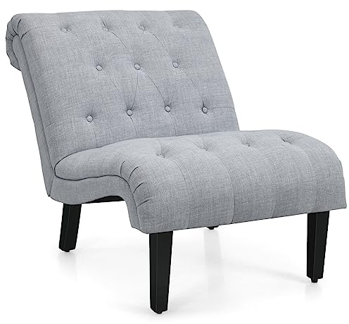 COSTWAY Modern Accent Chair, Ergonomic Comfy Occasional Tub Chair Upholstered Single Sofa with Rubber Wood Legs, Button Tufted Linen Fabric Leisure Lounge Chair for Living Room Bedroom (Light Grey)