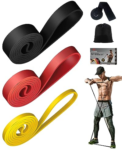 Victoper Bande Elastique de Musculation - Lot de 3 avec 3 Niveaux de Résistance, Ancrage de Porte, pour Gymnases Domicile